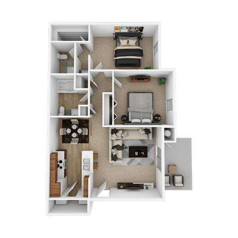 Floor plan for 2 beds, 2 baths, 995 sqft